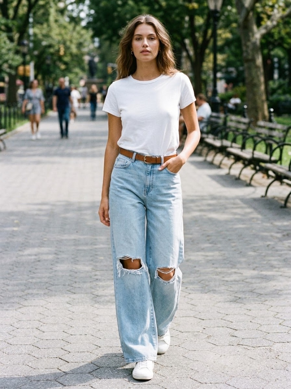 Light Blue Distressed Wide-Leg Jeans for Women